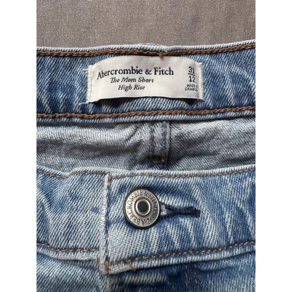 Abercrombie & Fitch The Mom Short Womens 31/12 Blue Cotton High Rise Raw Hem - Picture 3 of 7